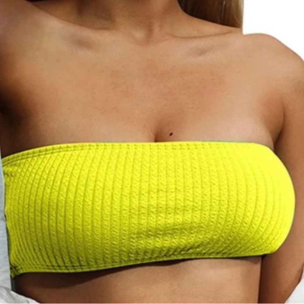 Good American Crinkle Basic Bandeau Electric Yellow 1/2